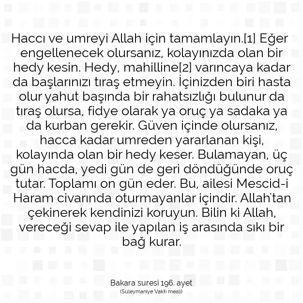 Ayetbul | Kuran Mealleri | Quran | Bakara suresi 196. ayet