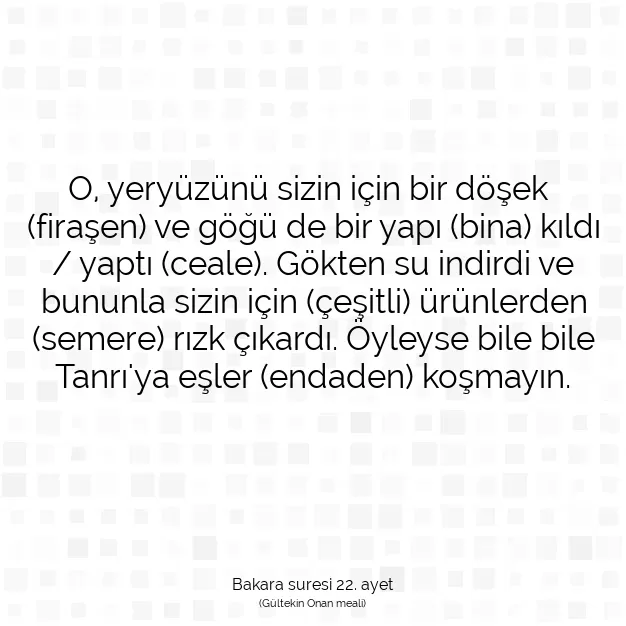 Ayetbul | Kuran Mealleri | Quran | Bakara suresi 22. ayet