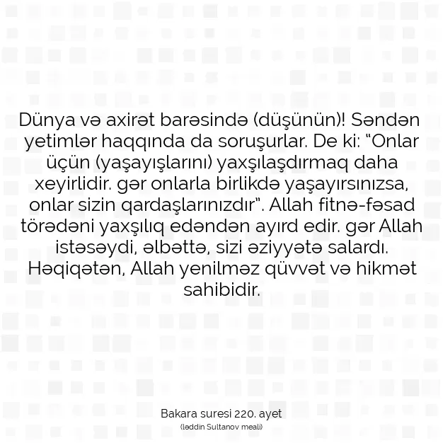 Ayetbul | Kuran Mealleri | Quran | Bakara suresi 220. ayet