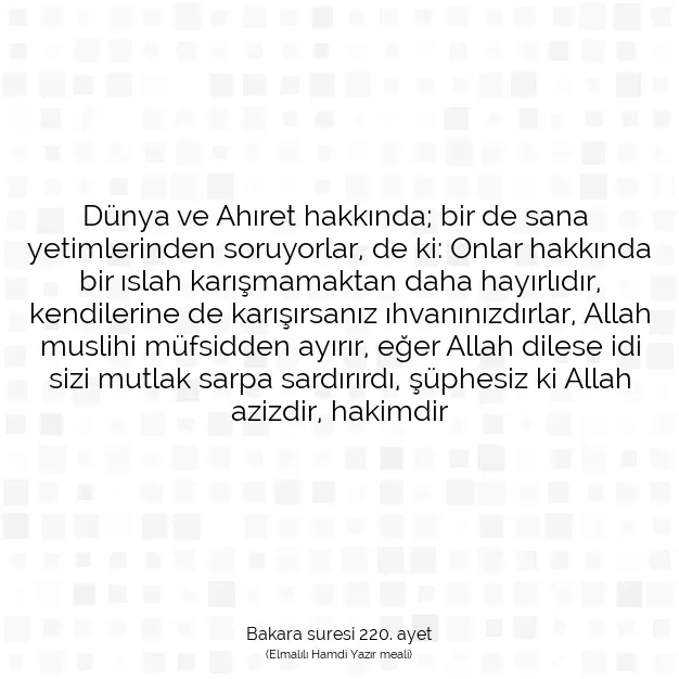 Ayetbul | Kuran Mealleri | Quran | Bakara suresi 220. ayet