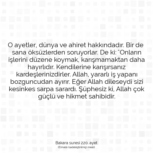 Ayetbul | Kuran Mealleri | Quran | Bakara suresi 220. ayet