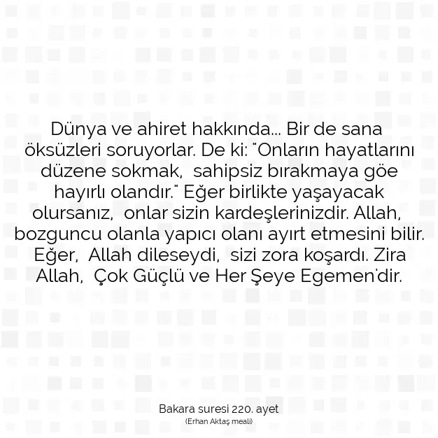 Ayetbul | Kuran Mealleri | Quran | Bakara suresi 220. ayet