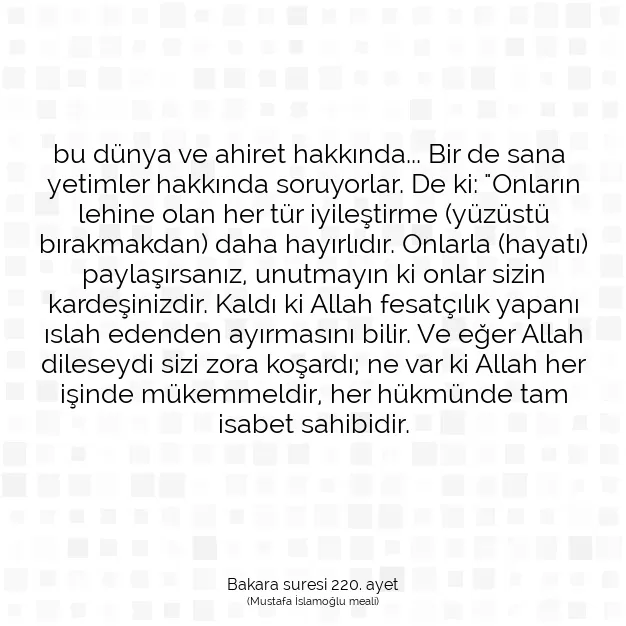 Ayetbul | Kuran Mealleri | Quran | Bakara suresi 220. ayet