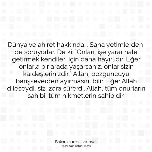 Ayetbul | Kuran Mealleri | Quran | Bakara suresi 220. ayet