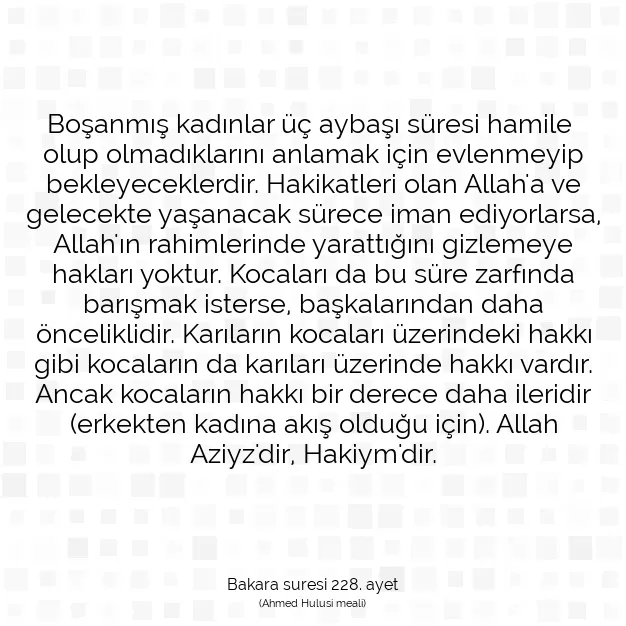 Ayetbul | Kuran Mealleri | Quran | Bakara suresi 228. ayet