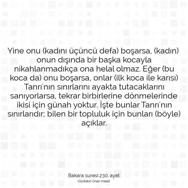 Ayetbul | Kuran Mealleri | Quran | Bakara suresi 230. ayet