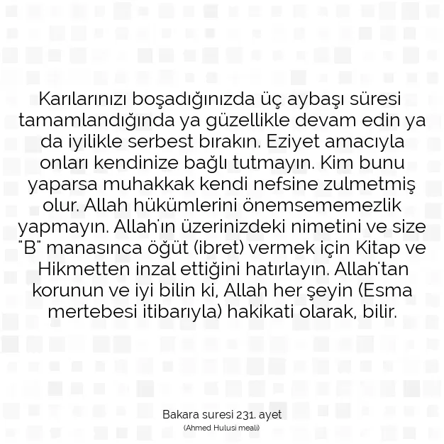 Ayetbul | Kuran Mealleri | Quran | Bakara suresi 231. ayet