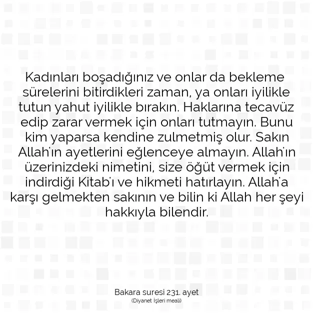 Ayetbul | Kuran Mealleri | Quran | Bakara suresi 231. ayet