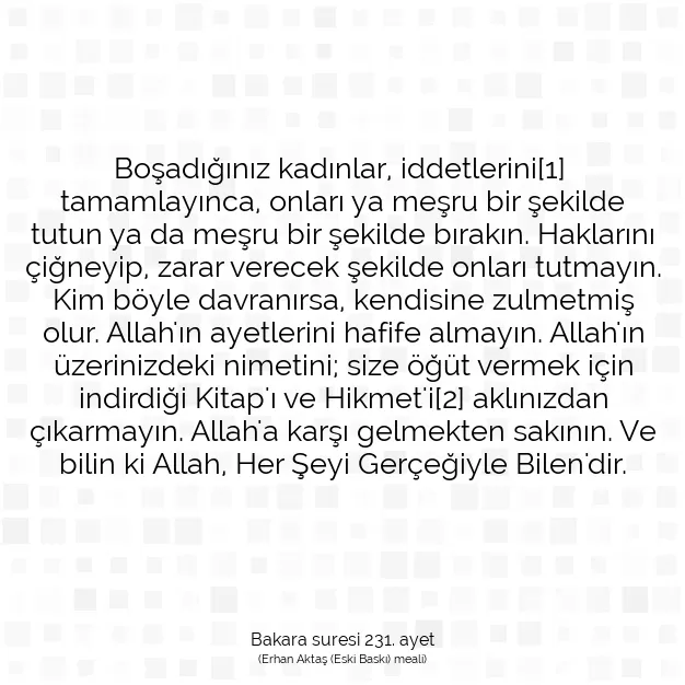 Ayetbul | Kuran Mealleri | Quran | Bakara suresi 231. ayet