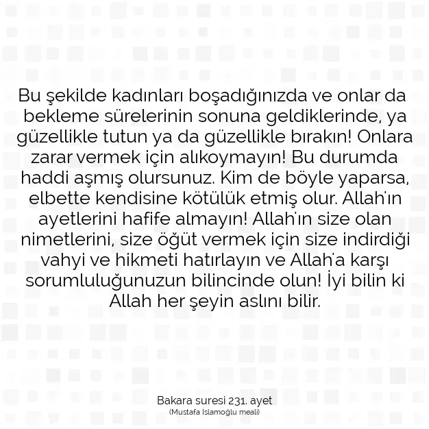 Ayetbul | Kuran Mealleri | Quran | Bakara suresi 231. ayet