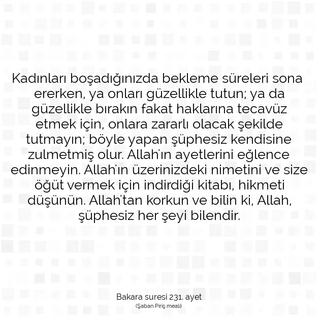 Ayetbul | Kuran Mealleri | Quran | Bakara suresi 231. ayet