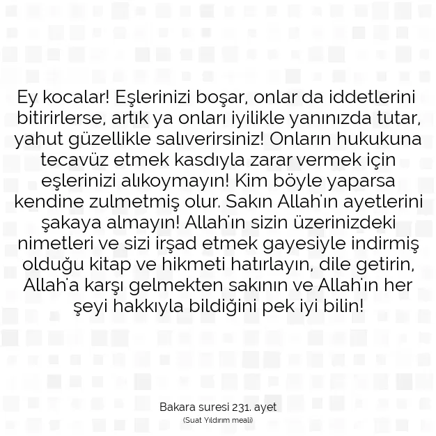 Ayetbul | Kuran Mealleri | Quran | Bakara suresi 231. ayet