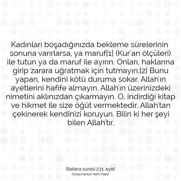 Ayetbul | Kuran Mealleri | Quran | Bakara suresi 231. ayet