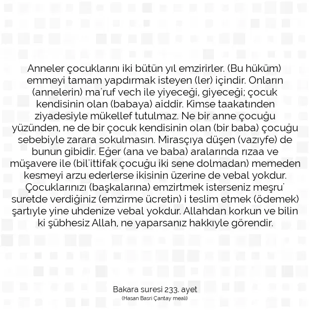 Ayetbul | Kuran Mealleri | Quran | Bakara suresi 233. ayet