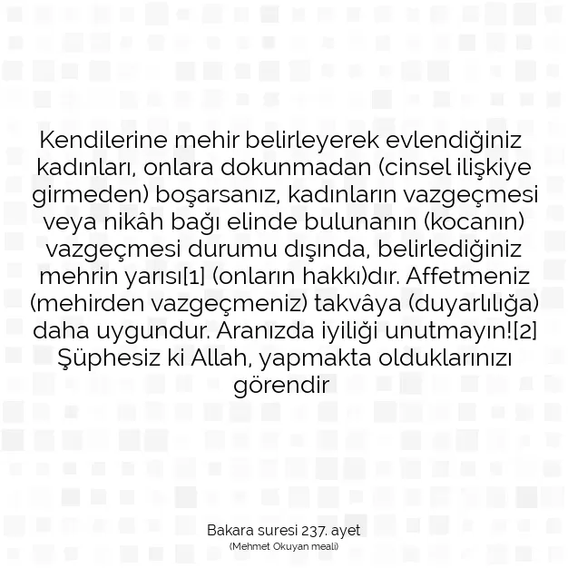 Ayetbul | Kuran Mealleri | Quran | Bakara suresi 237. ayet