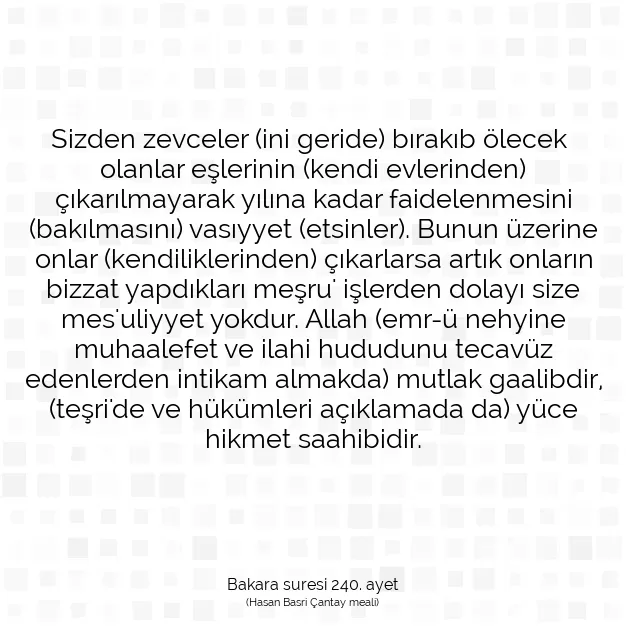 Ayetbul | Kuran Mealleri | Quran | Bakara suresi 240. ayet