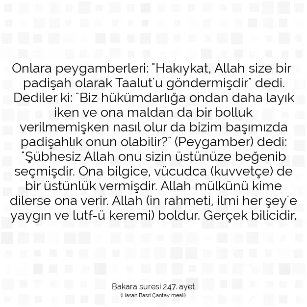 Ayetbul | Kuran Mealleri | Quran | Bakara suresi 247. ayet