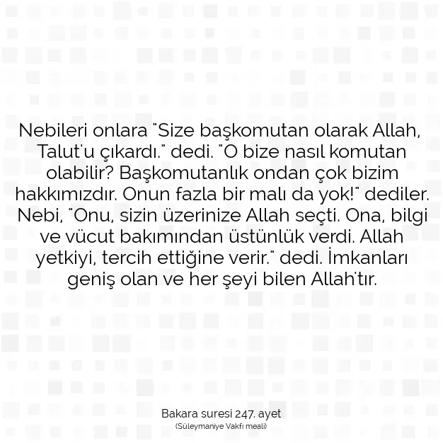 Ayetbul | Kuran Mealleri | Quran | Bakara suresi 247. ayet