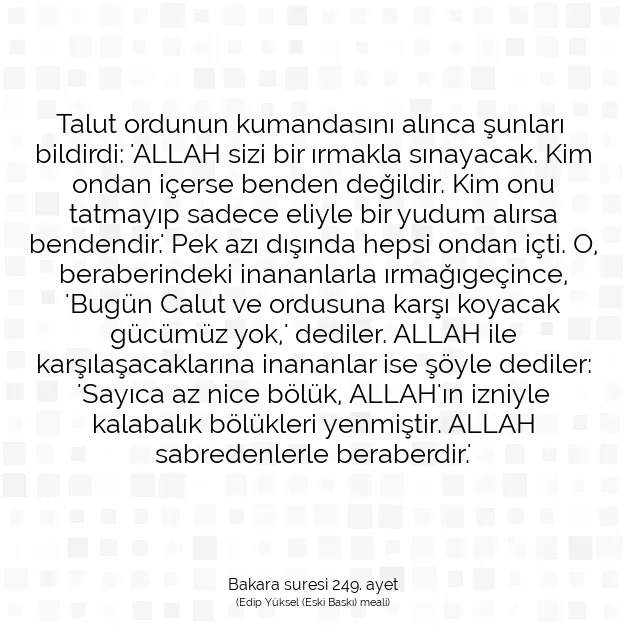 Ayetbul | Kuran Mealleri | Quran | Bakara suresi 249. ayet