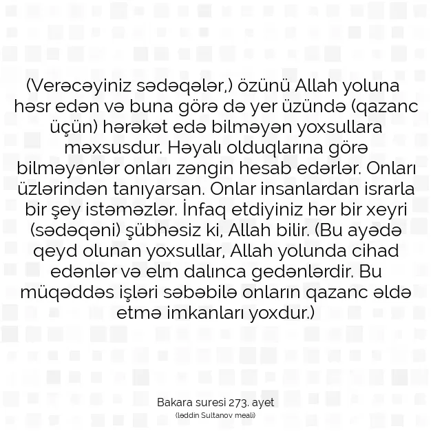 Ayetbul | Kuran Mealleri | Quran | Bakara suresi 273. ayet