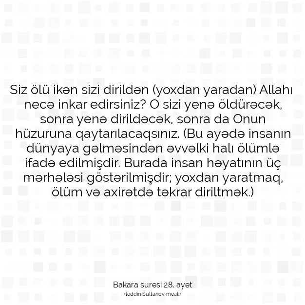 Ayetbul | Kuran Mealleri | Quran | Bakara suresi 28. ayet