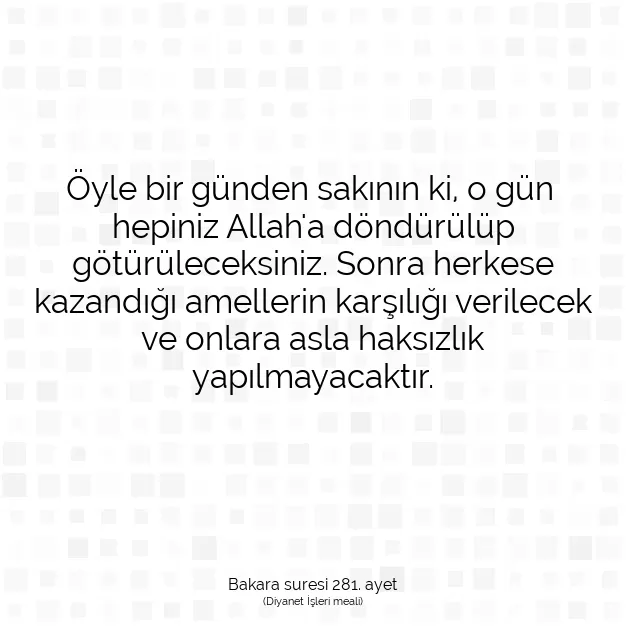 Ayetbul | Kuran Mealleri | Quran | Bakara suresi 281. ayet