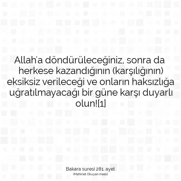 Ayetbul | Kuran Mealleri | Quran | Bakara suresi 281. ayet