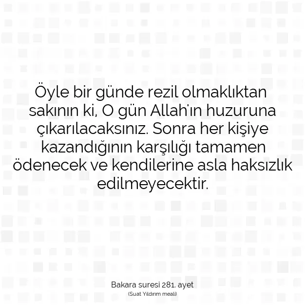 Ayetbul | Kuran Mealleri | Quran | Bakara suresi 281. ayet