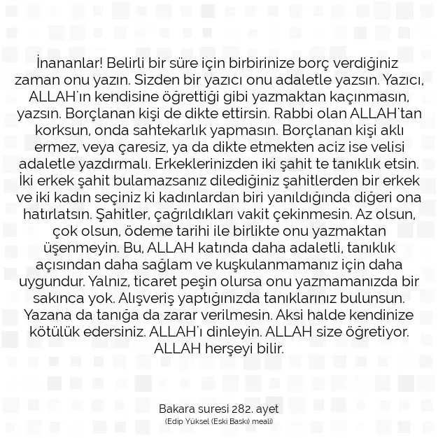 Ayetbul | Kuran Mealleri | Quran | Bakara suresi 282. ayet