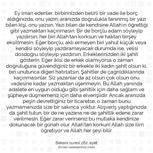 Ayetbul | Kuran Mealleri | Quran | Bakara suresi 282. ayet