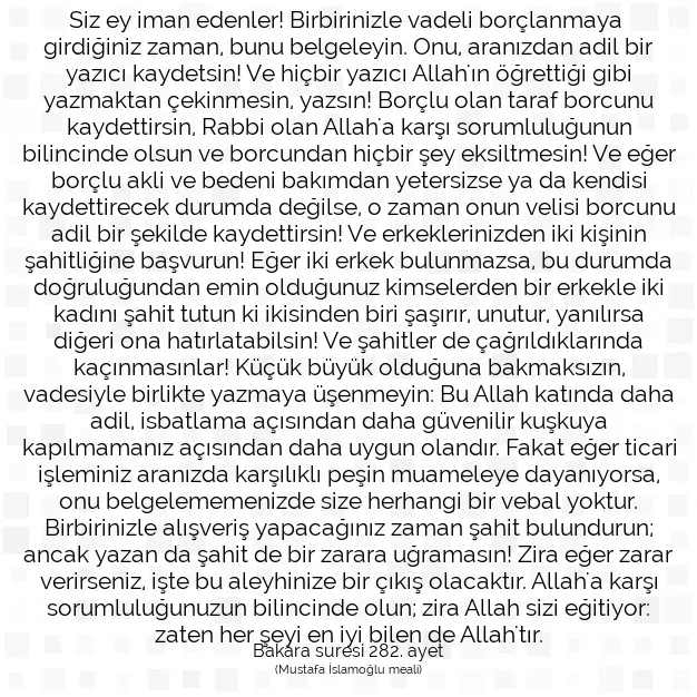 Ayetbul | Kuran Mealleri | Quran | Bakara suresi 282. ayet