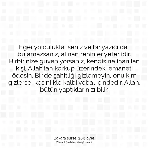 Ayetbul | Kuran Mealleri | Quran | Bakara suresi 283. ayet