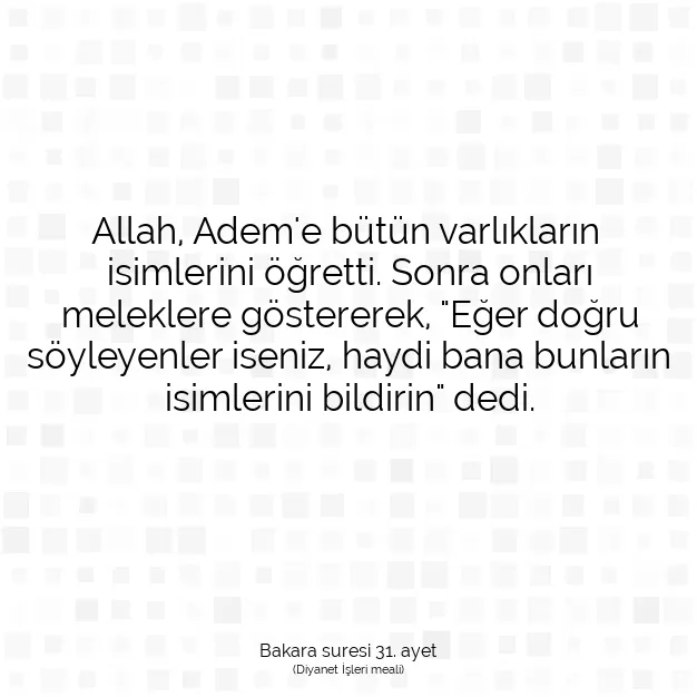 Ayetbul | Kuran Mealleri | Quran | Bakara suresi 31. ayet