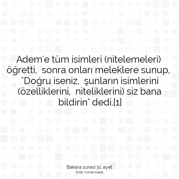 Ayetbul | Kuran Mealleri | Quran | Bakara suresi 31. ayet