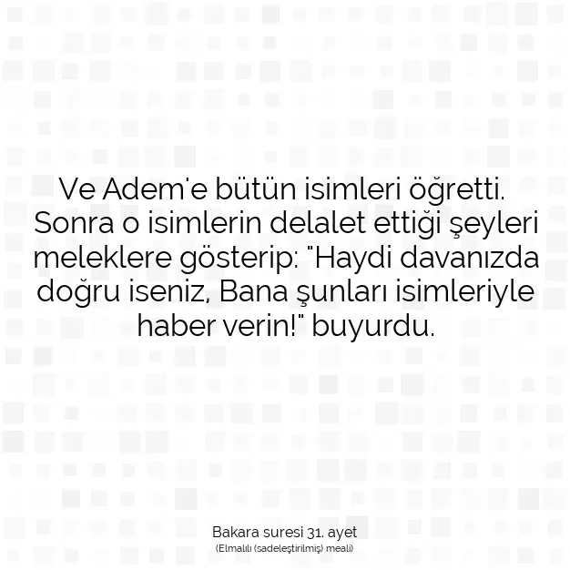 Ayetbul | Kuran Mealleri | Quran | Bakara suresi 31. ayet