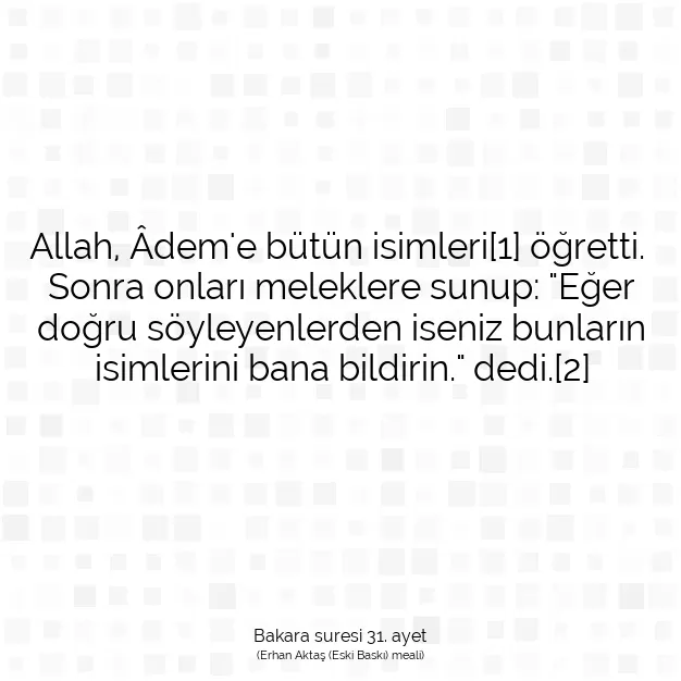 Ayetbul | Kuran Mealleri | Quran | Bakara suresi 31. ayet