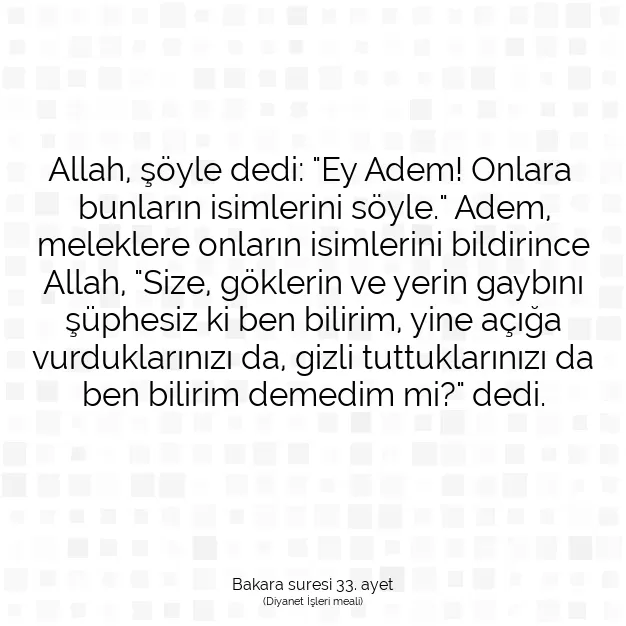 Ayetbul | Kuran Mealleri | Quran | Bakara suresi 33. ayet