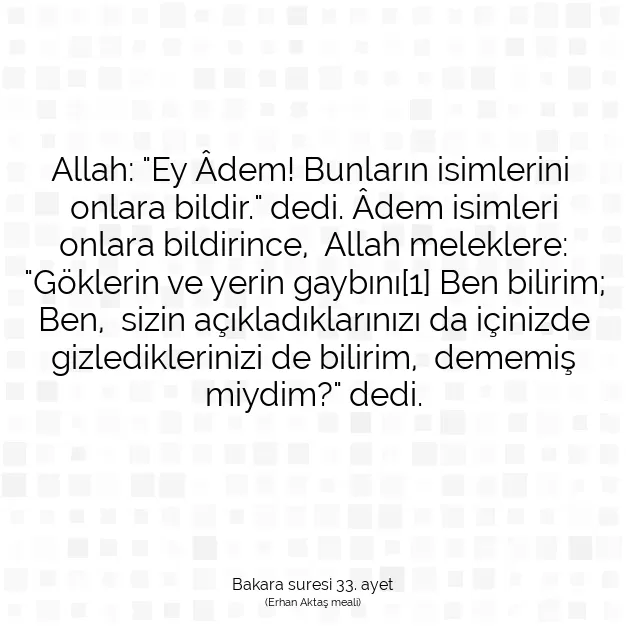 Ayetbul | Kuran Mealleri | Quran | Bakara suresi 33. ayet