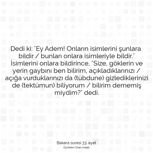 Ayetbul | Kuran Mealleri | Quran | Bakara suresi 33. ayet