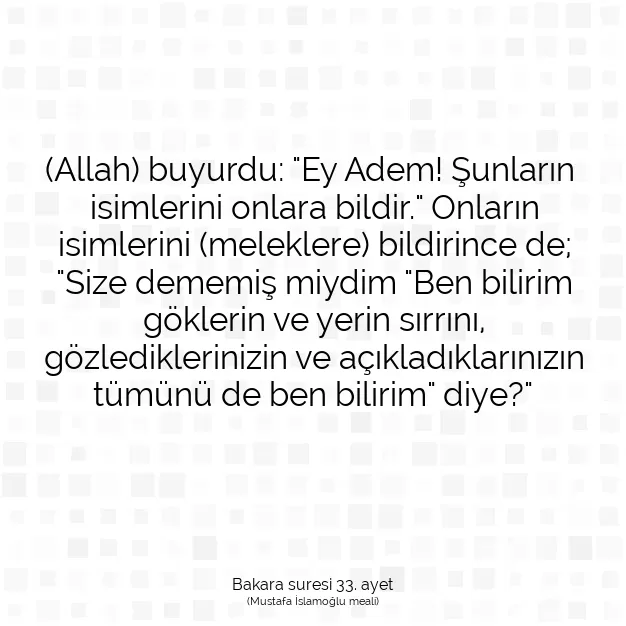 Ayetbul | Kuran Mealleri | Quran | Bakara suresi 33. ayet