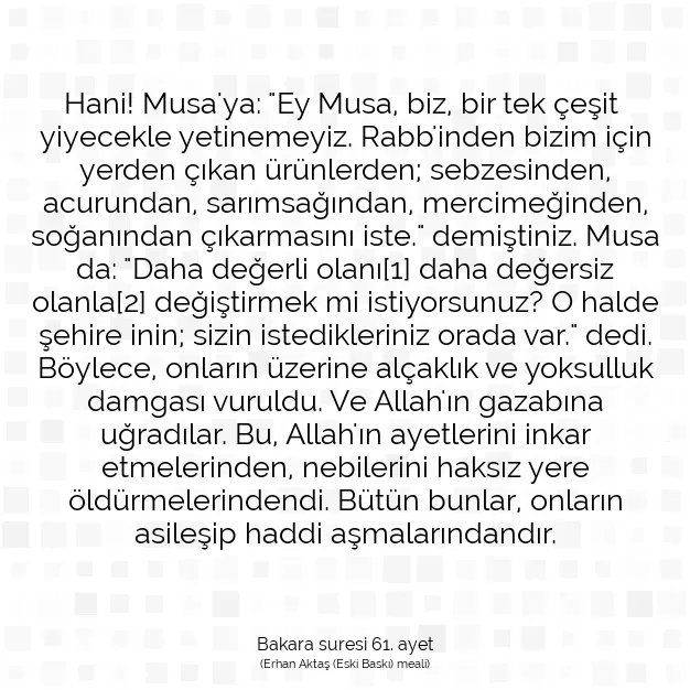 Ayetbul | Kuran Mealleri | Quran | Bakara suresi 61. ayet