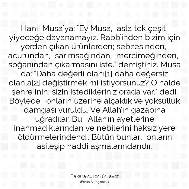 Ayetbul | Kuran Mealleri | Quran | Bakara suresi 61. ayet