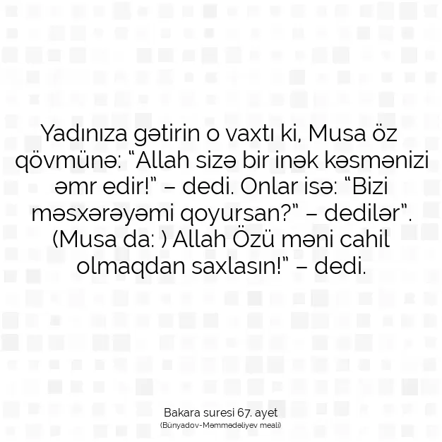 Ayetbul | Kuran Mealleri | Quran | Bakara suresi 67. ayet