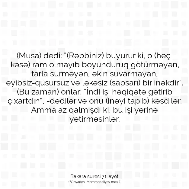 Ayetbul | Kuran Mealleri | Quran | Bakara suresi 71. ayet