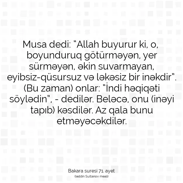 Ayetbul | Kuran Mealleri | Quran | Bakara suresi 71. ayet