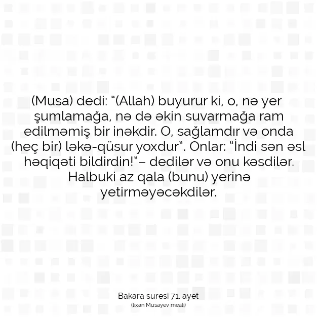 Ayetbul | Kuran Mealleri | Quran | Bakara suresi 71. ayet