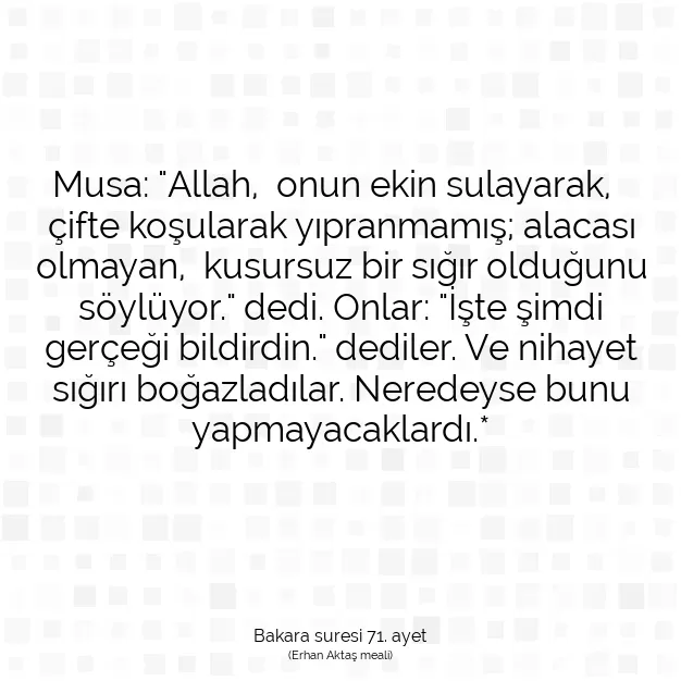 Ayetbul | Kuran Mealleri | Quran | Bakara suresi 71. ayet