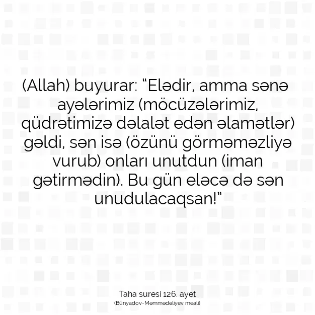 Ayetbul | Kuran Mealleri | Quran | Taha suresi 126. ayet