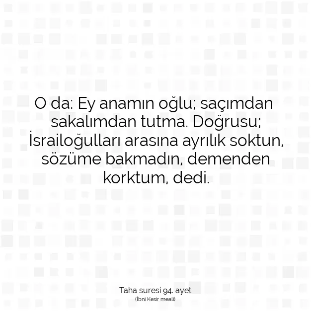 Ayetbul | Kuran Mealleri | Quran | Taha suresi 94. ayet