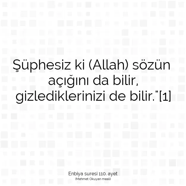 Ayetbul | Kuran Mealleri | Quran | Enbiya suresi 110. ayet